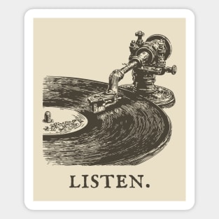 Listen Vintage Record Player Illustration Magnet